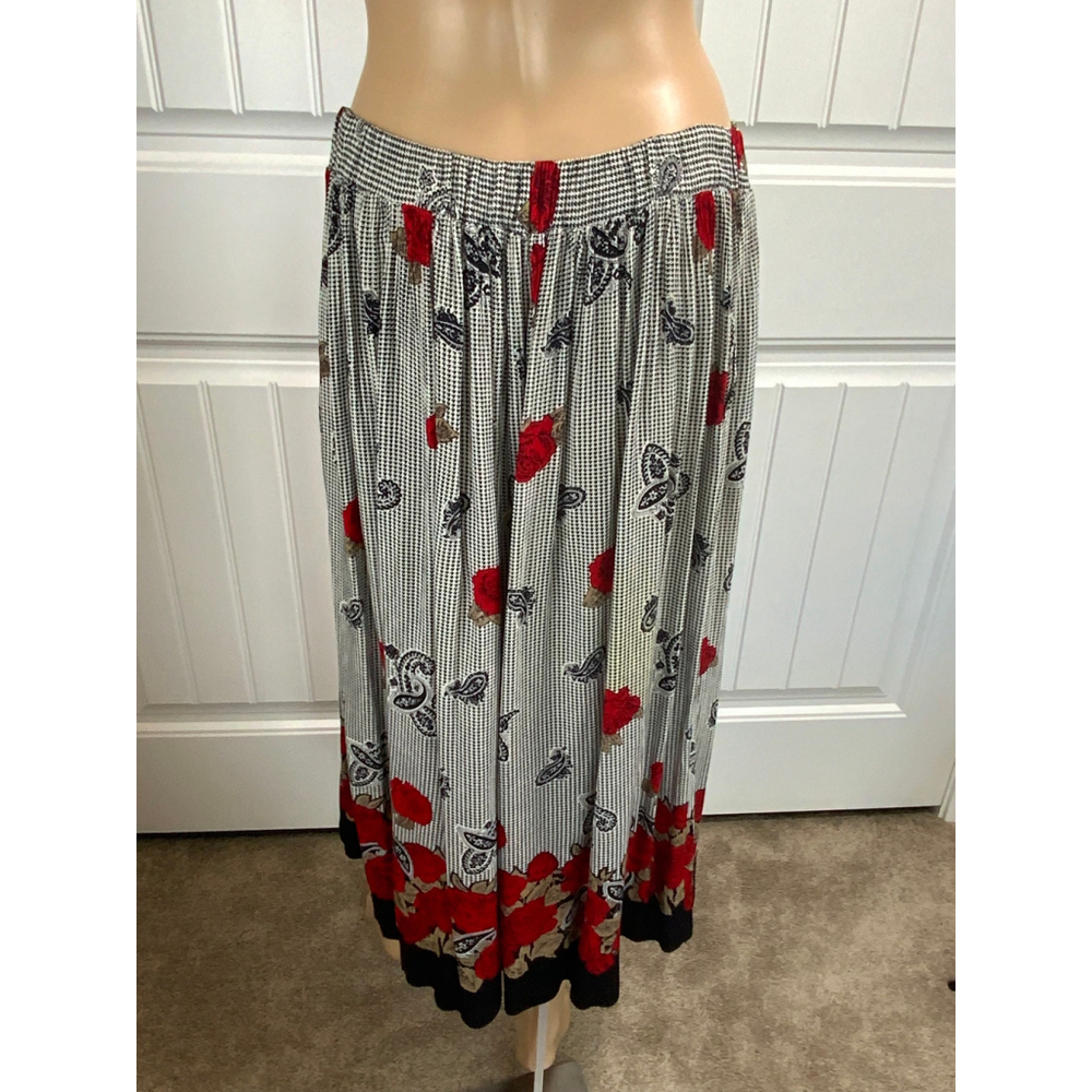 Chaus Pleated Skirt 14 Black Red Floral Elastic Waist Pockets‎ Romantic Coquette - Picture 9 of 16